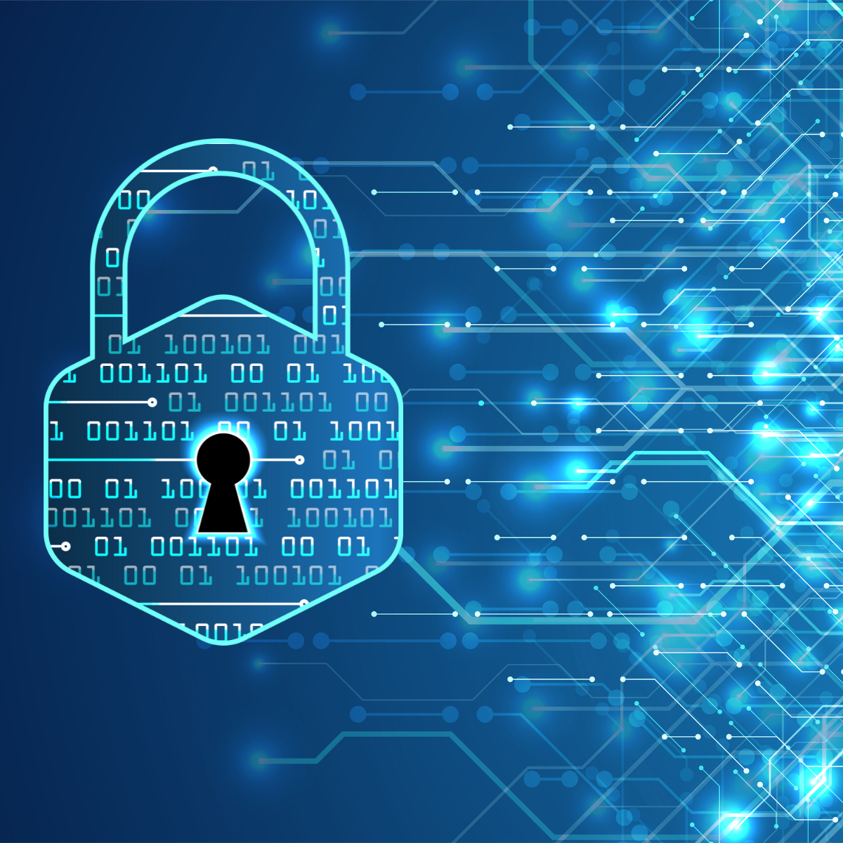 A blue padlock with 0s and 1s signifying cyber safety